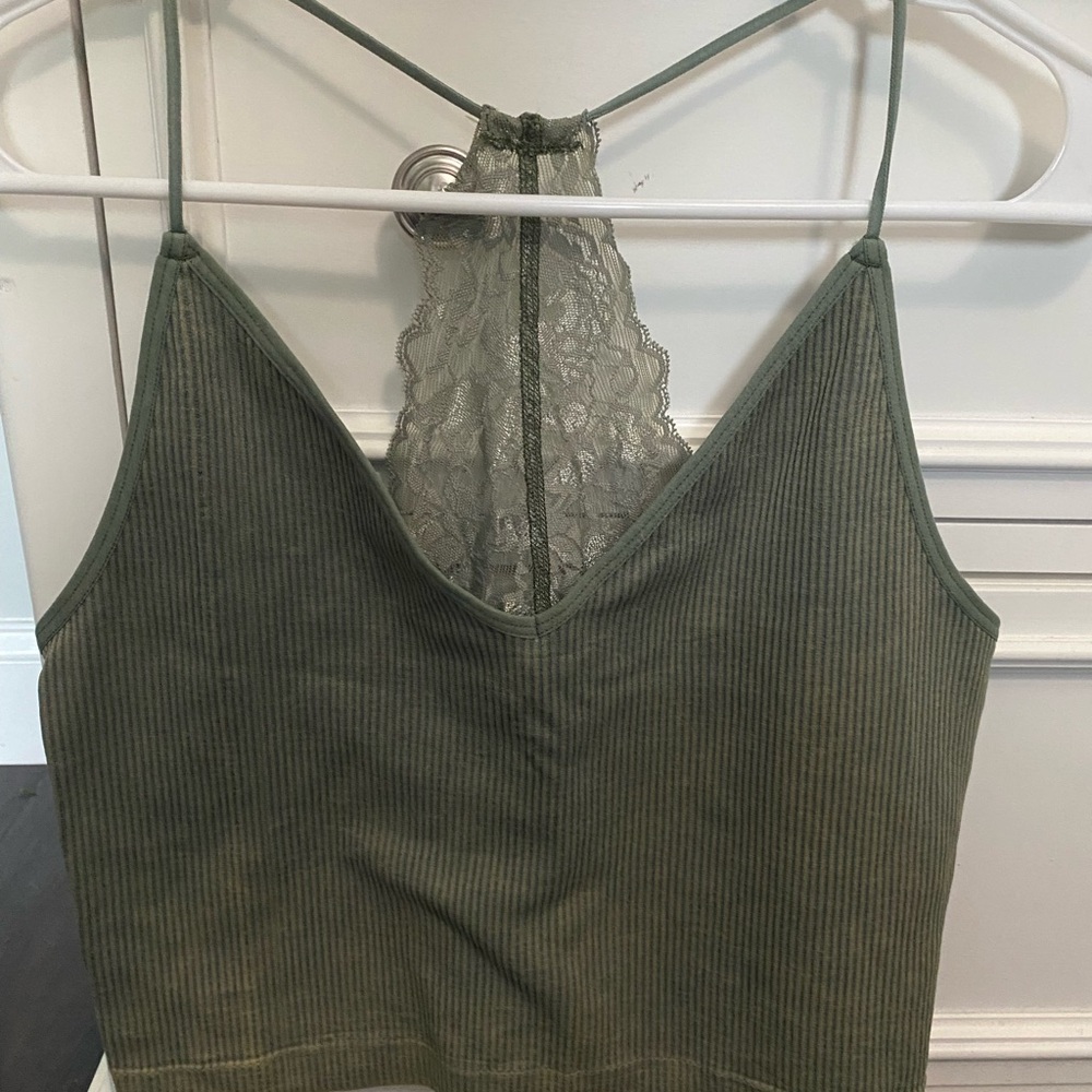SO Green Ribbed Crop Camisole